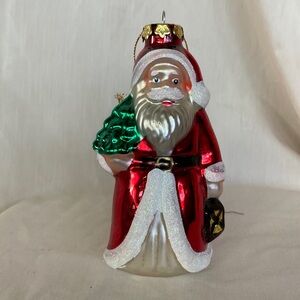 Vintage NOS Old World large glass Santa Christmas Ornament 90's Retro style